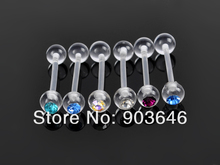 Free shippment LOT100pcs  Body Piercing Body Jewelry - UV crystal Gems Flexible Tongue Ring Bar barbells 2024 - buy cheap