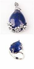 Kraft-beads Trendy Silver Plated Lapis Lazuli with Flower Pendant Water Drop Ring For New Year Jewelry Sets 2024 - buy cheap