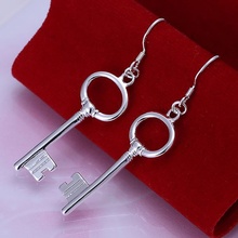 Hot Sale!!Free Shipping jewelry silver plated  Earring,Fashion jewelry silver plated  Jewelry Ellipse and Key Earrings SMTE129 2024 - buy cheap