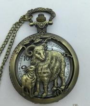 Free shipping Bronze Sheep Hollow Quartz Pocket Watch Necklace Pendant Women Men's Gifts Sheep PP58 2024 - buy cheap
