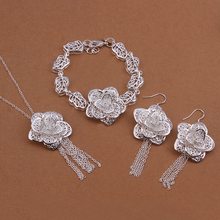 Wholesale Sterling 925 Silver Jewelry Set,925 Silver Fashion Jewelry,Flower Necklace+Bracelet+Earring Set SMTS437 2024 - buy cheap