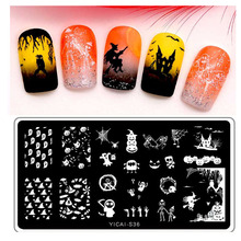 Прямоугольная пластина для штамповки ногтей, серия Хэллоуина, празднование, шаблон для маникюра, пластина с изображениями для нейл-арта 2024 - купить недорого