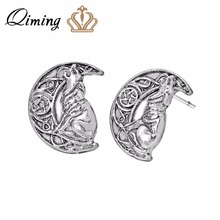 QIMING Wolf Crescent Moon Punk Earrings For Women Female Odin 's Symbol of Norse Viking Metal Cool Wholesale Jewelry Earring 2024 - buy cheap