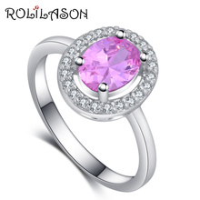 Rolilason anel de joia feminina com zircônia rosa, presente para festa surpresa, cor prata, joias da moda jr2171 2024 - compre barato