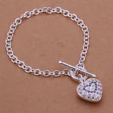 Bracelet 925 Silver Bracelet 925 Silver Trendy Jewelry Bracelet Inlaid Crystal Heart Jewelry Wholesale Free Shipping aoqi LH307 2024 - buy cheap