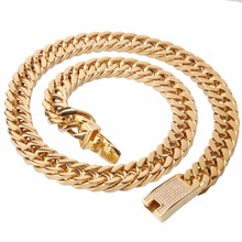 15mm Wide 7-40" Length Cool Gold Tone Mens Curb Cuban Chain  Boys Fashion Stainless Steel Necklace 2024 - buy cheap