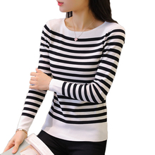 Jersey de manga larga a rayas para mujer, Jersey de punto, Tops de cuello redondo, Jersey femenino, blanco y negro, verano, 2019 2024 - compra barato