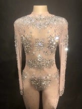 Mono con cristales brillantes y piedras de cristal para mujer, traje de malla para actuación en escenario, body transparente para baile, ropa Sexy para espectáculo en club nocturno 2024 - compra barato