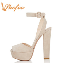 Beige Platform Women High Chunky Heels Sandals Peep Toe Large Size 14 16 Ladies Summer Fashion Casual Mature Sexy Shoes Shofoo 2024 - buy cheap