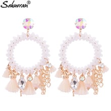 Sehuoran Tassel Big Drop Earrings For Woman Crystal Faceted Beads Handmade Round Boho Woman Earrings Statement Oorbellen 2024 - buy cheap