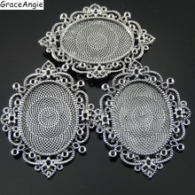 5pcs/pack Vintage Antique Silver Tone Alloy Oval Necklace Pendant Charms Cameo Cabochon Setting Tray 40*30mm 68*52*3 mm AU32535 2023 - compra barato