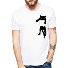 Novo verão pendurar solto gato preto bolso arte dos homens t camisa cópia gato design camiseta bonito menino topos moda legal casual t 2024 - compre barato
