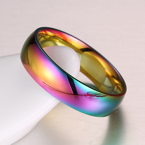 Простые Красочные кольца из нержавеющей стали для женщин, классическое женское кольцо, ширина 6 мм 2022 - купить недорого