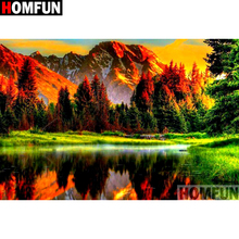 HOMFUN taladro cuadrado/redondo completo 5D DIY pintura de diamante "paisaje de puesta de sol del árbol" bordado punto de cruz 3D decoración del hogar A10706 2024 - compra barato