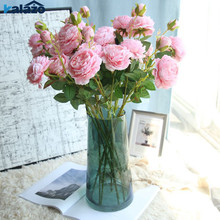 Ramo de flores artificiales de peonía de 3 cabezas, accesorios de fotografía para boda, decoraciones para el hogar, flores falsas de seda Rosa europea 2024 - compra barato