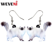 WEVENI Acrylic Fluffy Birman Cat Kitten Earrings Drop Dangle Cute Animal Jewelry For Women Girls Teen Gift New Pet Charms Bijoux 2024 - buy cheap