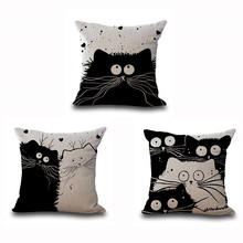 New Design Naughty Cats Couple Sketch Cushion Cover Cute Black White Cat Love Pillow Covers Decorative Linen Cotton Throw Pillow 2024 - buy cheap