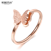 Bobotuu anel de casamento 3d de borboleta, cores ouro rosa, joias de marca top, aço inoxidável, anel de noivado, não desbota, br18043 2024 - compre barato