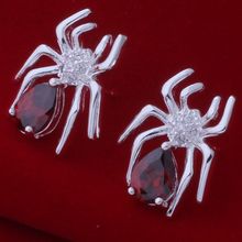 Pendientes Chapado en plata para mujer, joyería de moda plateada, con incrustaciones de araña, piedra roja/cdlakusa gcxaouea AE600 2024 - compra barato
