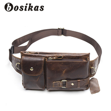 BOSIKAS Men Waist Bag Genuine Leather Men Bags Phone Case Cover Travel Money Belt Bag Leather Waist Pack Fanny Pack Waists Pouch 2024 - buy cheap