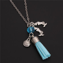 1pc 2019 New Mermaid Pendant Necklace Shell With Blue Beads Blue Tassel Necklace Handmade Summer Gift Ocean Jewelry E2163 2024 - buy cheap