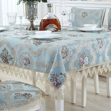 Blue Pink Rose Pattern Decoration Table Cloth Cotton Linen Lace Rectangle Tablecloth Dining Table Cover For Kitchen Home Decor 2024 - buy cheap