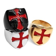 Armor Shield Knight Templar Red Cross Ring Stainless Steel Jewelry Medieval Signet Retro Vintage Biker Ring Wholesale SWR0684B 2024 - купить недорого