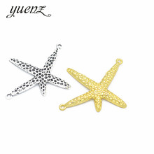 YuenZ-Colgante de estrella de mar de color plata antigua, collar de aleación de Zinc, pendiente, pulsera, joyería hecha a mano, 50x44mm, D750, 3 colores, 5 uds. 2024 - compra barato