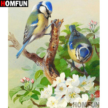 Homfun pintura completa quadrada/redonda 5d diy, pintura de diamante "pássaros e flores", bordado, ponto cruz 5d, decoração de casa, presente a00185 2024 - compre barato
