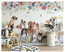 beibehang Nordic fashion character wall paper Creative cute group of puppies floral children's room background 3d wallpaper 2024 - buy cheap