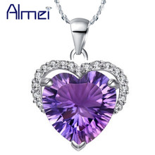 Almei 5% fora de prata amor coração colar pingente com pedra roxa corrente feminino colar feminino cz jóias dz006 2024 - compre barato