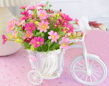 Artificial Rose Flowers With Plastic Rattan Wicker Tricycle Vase For Wedding Home Decoration Office Bedroom Holding Candy Gift 2024 - buy cheap