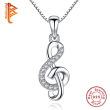 Real 925 Sterling Silver Musical Notes Pendant Necklace Classic Shining CZ Crystal Necklaces For Women Birthday Gift 2024 - buy cheap