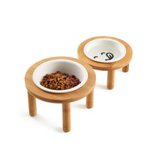 Cat Dog Bowls Stand ceramic Bowls cats Dogs drinking water food bowl standing ceramic bowls Bamboo Elevated small pet feeder 2024 - buy cheap