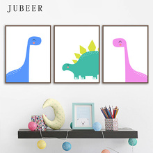 Arte de pared para guardería con estampado de dinosaurios, bonito póster de animales, pintura impresa para habitación de bebé, imagen para dormitorio 2024 - compra barato