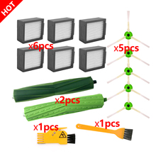 6 filtros hepa + 5 escovas lateral + 1 par de escova de rolo, para irobot roomba, para i3, i7, e5, e6, aspirador de pó robô, peças para substituição