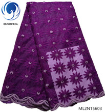 Hermosa tela de encaje africano púrpura, encaje de alta calidad, último diseño de flores con cuentas, 5 yardas/lote ML2N156, 2019 2024 - compra barato