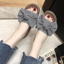 2019 big bow slippers women plaid bowtie platform sandals new summer beach slip flops thick bottom Roman sandalia feminina y930 2024 - buy cheap