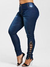 Wipalo Plus Size Zipper Fly Side Lace Up Jeans Skinny High Waist Pockets Female Washed Denim Women Pant Trousers Big Size 5XL 2024 - buy cheap