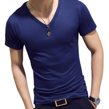 Elastic V Neck Men T Shirt Mens Fashion Short Sleeve Tshirt Fitness Casual Male T-shirt Brand Clothing Tee Tops 5XL 2024 - buy cheap