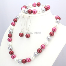 Christmas Gifts Girls 10mm Red&White&Silvercolor Glass Pearl Beads Necklace Bracelet Earrings Sets Women Jewelry Making Design 2024 - buy cheap