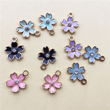 Mini Order 20PCS 14*17MM Oil Drop Alloy Jewelry Necklace Pendants Rhinestone Core Sakura Flower Metal Ornament Pendant Charm 2024 - buy cheap