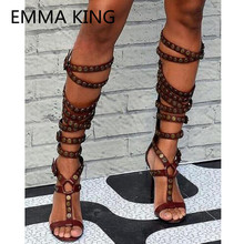2019 Buckle Metal Button Women Summer Knee High Boots Open Toe Sexy High Heel Ladies Roman Shoes Woman Fashion Gladiator Sandals 2024 - buy cheap