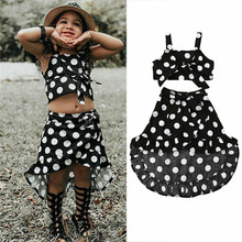 Vintage Kids Baby Girls Polka Dot Clothes Sets Sling Bow Vest Crop Tops Irregular Lace-up Skirts 2Pcs Girl Summer Outfits 1-6Y 2024 - buy cheap