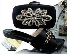 New Arrival Black Color African Women shoes heel Italian Shoes and Bag Set Decorated with Rhinestone Italian Ladies Shoes QSL006 2024 - buy cheap