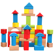 Bloques geométricos de madera de haya para niños, 50 uds, bloques de colores, juguetes Montessori, Educación Temprana, juguete de madera de alta calidad 2024 - compra barato