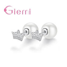 Noble 925 plata esterlina Zirconia cúbica corona de perlas pequeño exquisito uso diario accesorios pendientes de perno sorpresa femenina 2024 - compra barato