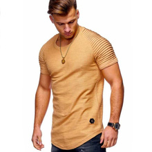 2021 New Fashion Solid Color Men's T Shirt Mens Short Sleeves Stripe Fold Slim Fit Hipster Casual tee shirt man Tops Tees M-3XL 2024 - buy cheap