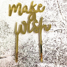 Make Wish-adorno metálico para cupcakes, letras láser doradas para bodas, cumpleaños, adornos de pastel de fiesta, Baby Shower, novedad de 2019 2024 - compra barato