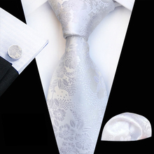 Conjunto de corbatas formales de 8cm para hombre, corbata Floral blanca pura con gemelos de pañuelo, 3 unidades 2024 - compra barato